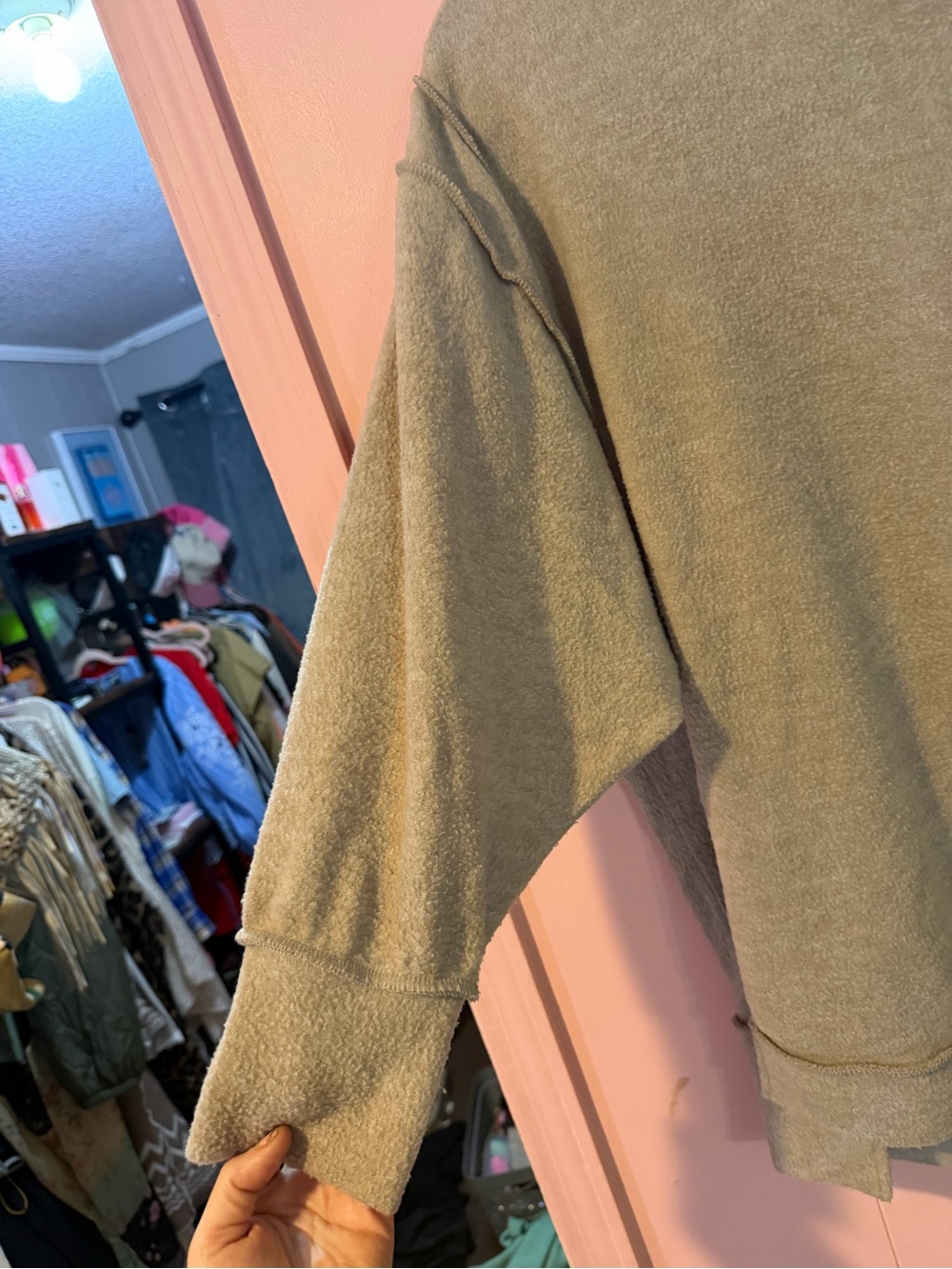 Zenana Outfitters Cozy Crewneck Sweater in Light Taupe - Picture 2 of 7